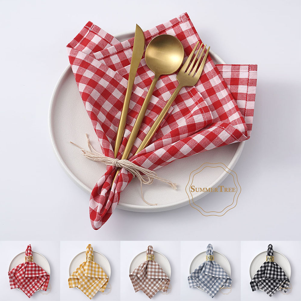 Linen Napkin Set - Gingham katoenen servet 42x42cm klein geruit