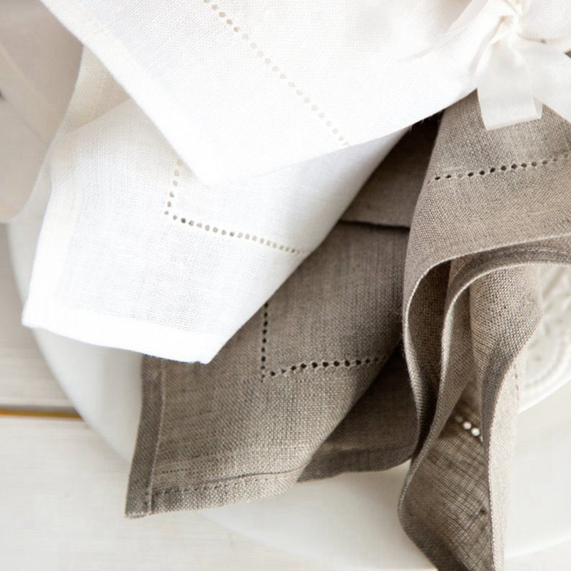 Linen Napkin Set - 6 Stuks Wit Ajourrand Servetten Cocktail