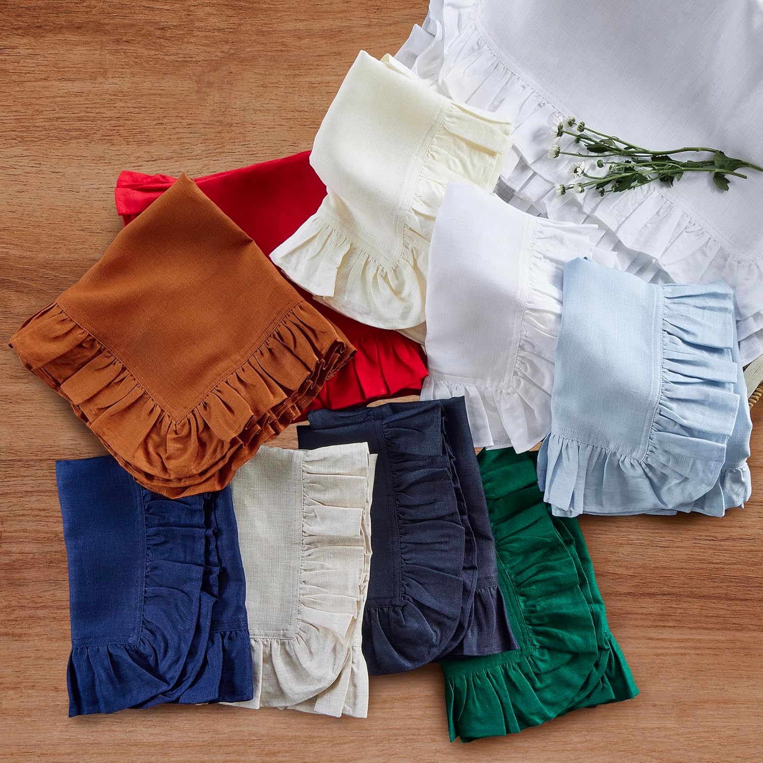 Linen Napkin Set - Set van 4 linnen ruches dinerservetten