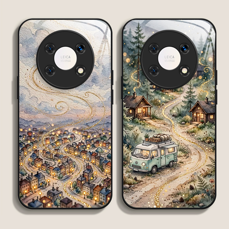 Huawei Nova 12 - Retro straatbeeld huislandschap patroon gehard glas
